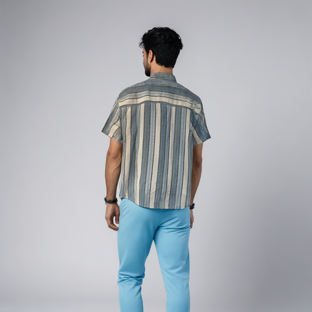 Relaxed Short Sleeve Strips Shirt Blue