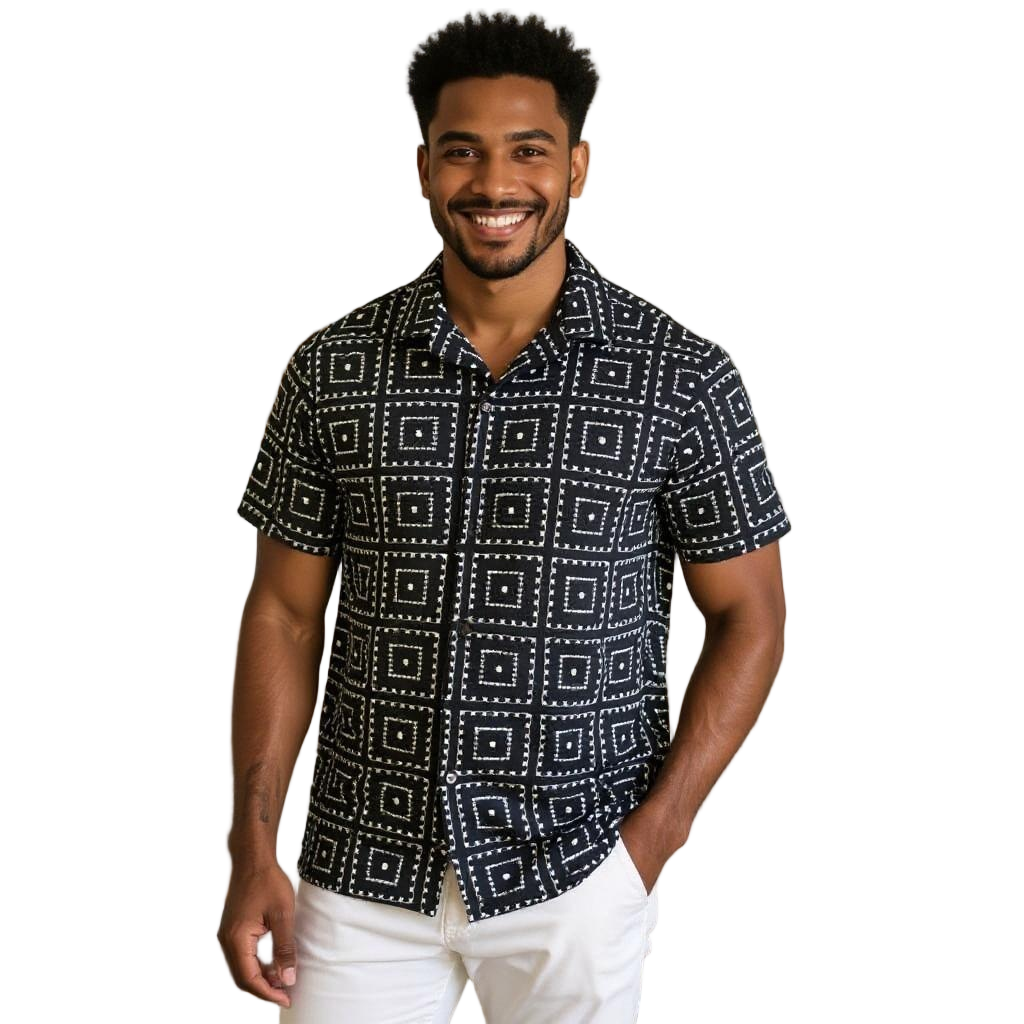 Short Sleeve Blue Printed Shirt