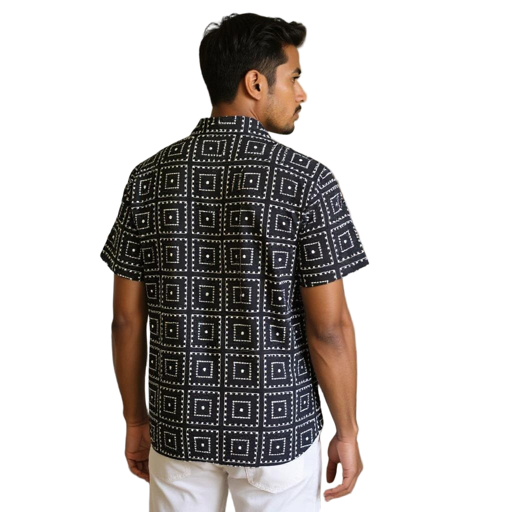 Short Sleeve Blue Printed Shirt