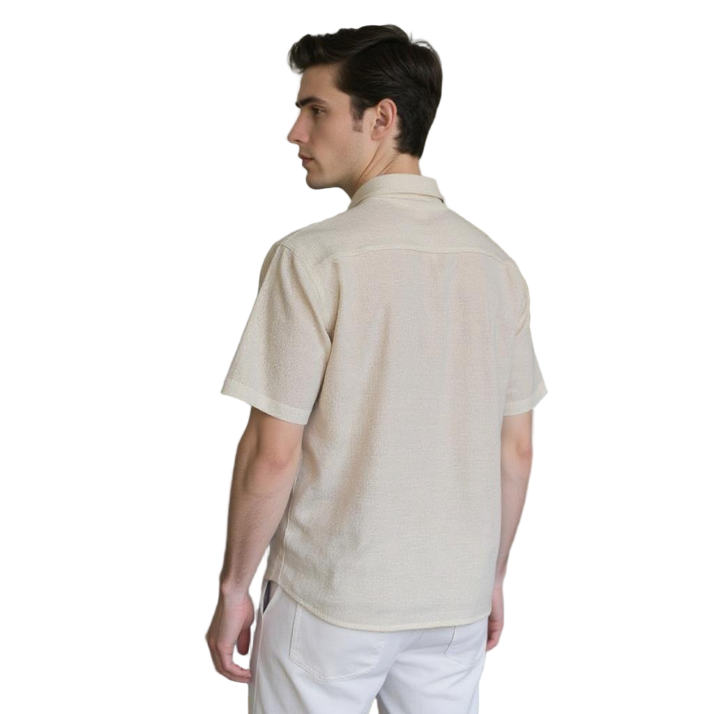 Short Sleeve Solid Beige Shirt