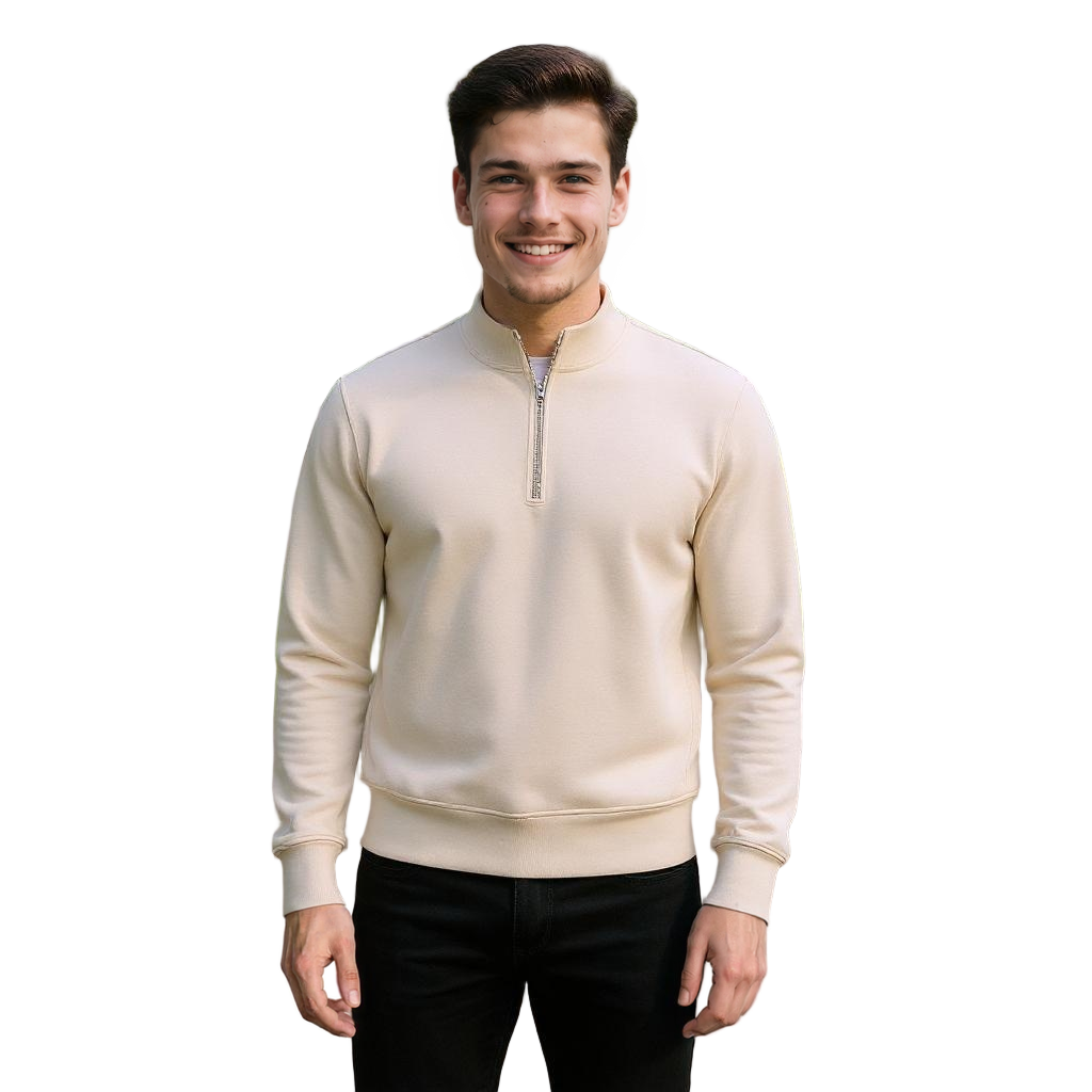 Beige Sweatshirt with Zipped Collar