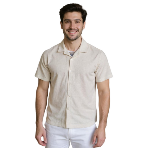 Short Sleeve Solid Beige Shirt