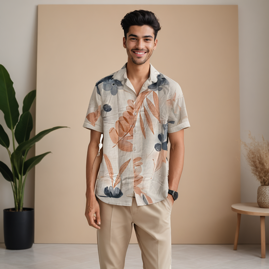 Tropical Breeze Men's Short Sleeve Linen Shirt
