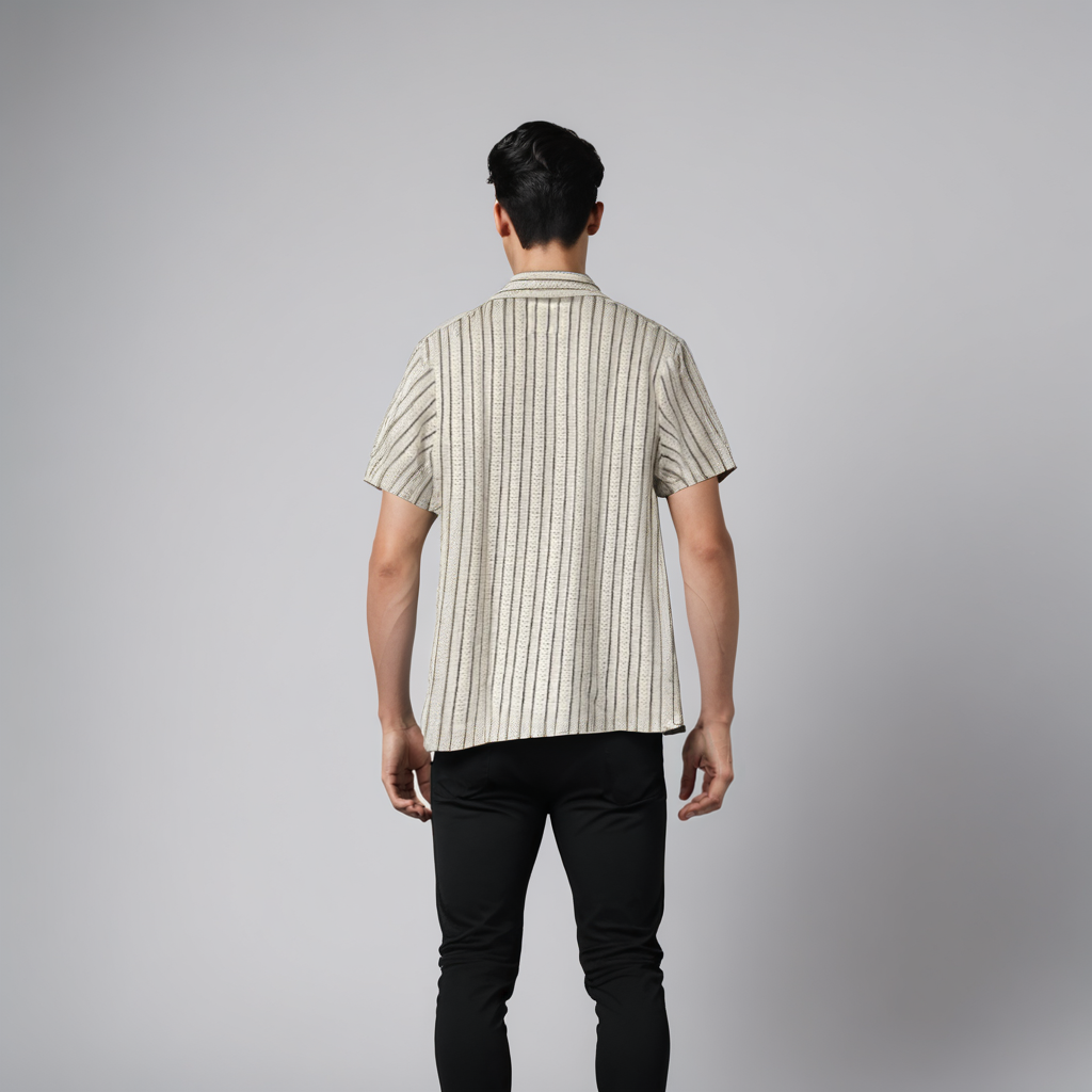 Half sleeved Beige Striped Shirt