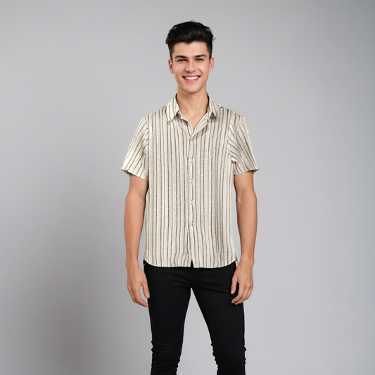 Half sleeved Beige Striped Shirt