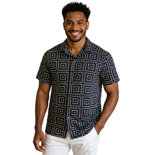 Short Sleeve Blue Printed Shirt