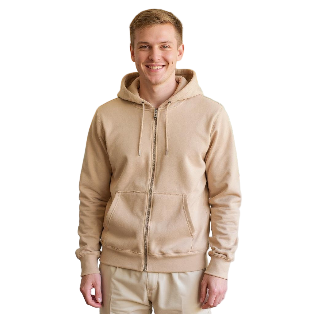 Beige Zipped Hoodie