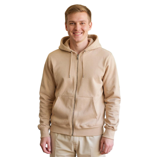 Beige Zipped Hoodie