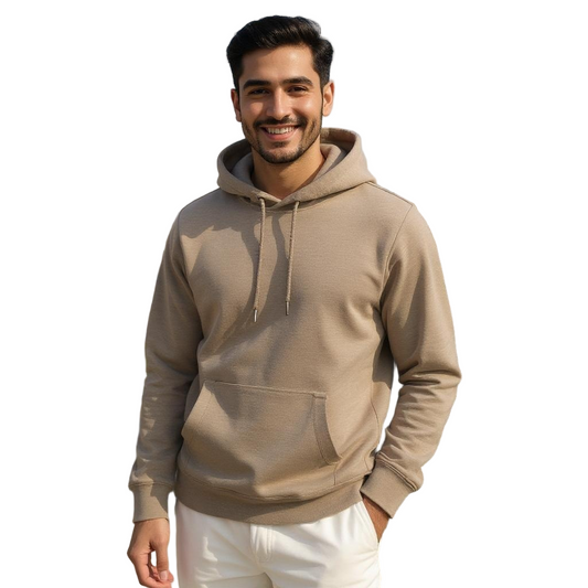 Beige Solid Hoodie