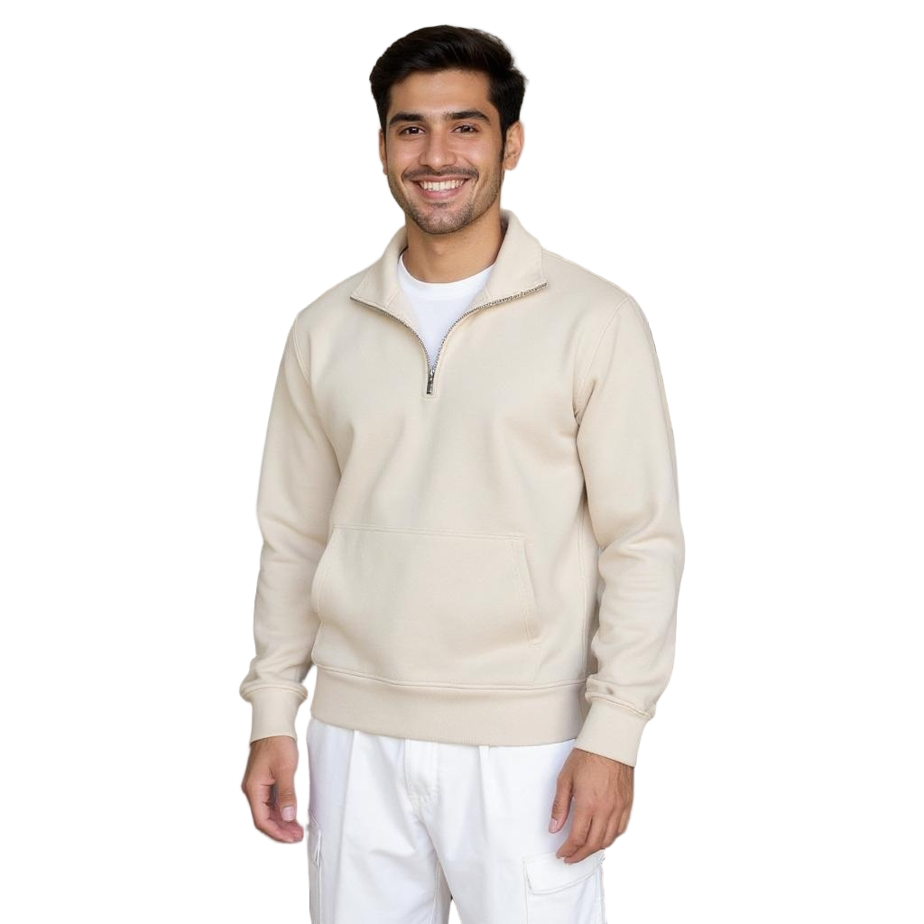 Beige Zipped Collar Sweatshirt