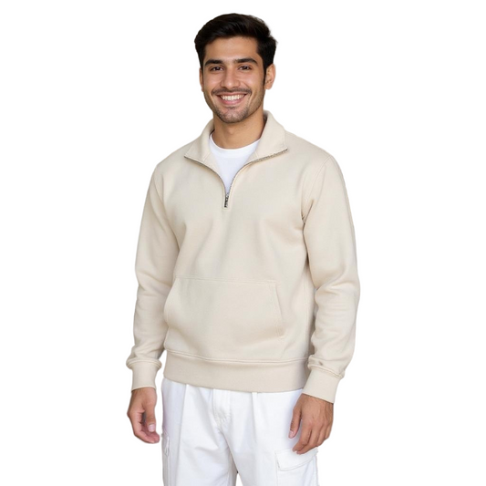 Beige Zipped Collar Sweatshirt