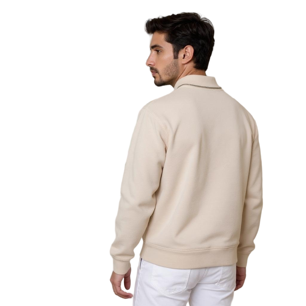 Beige Zipped Collar Sweatshirt