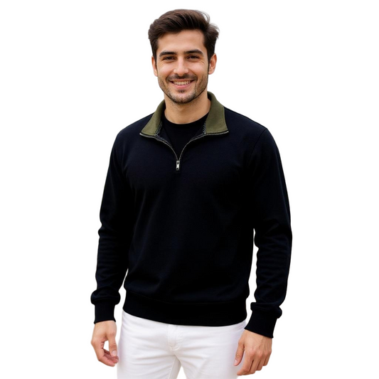 Zipped Collar Sweatshirt Black