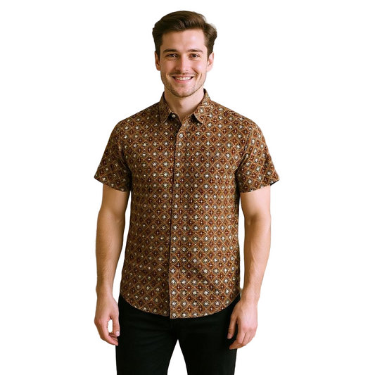 Short Sleeve Printed Shirt Brown