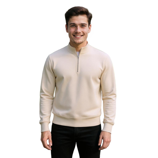Beige Sweatshirt with Zipped Collar