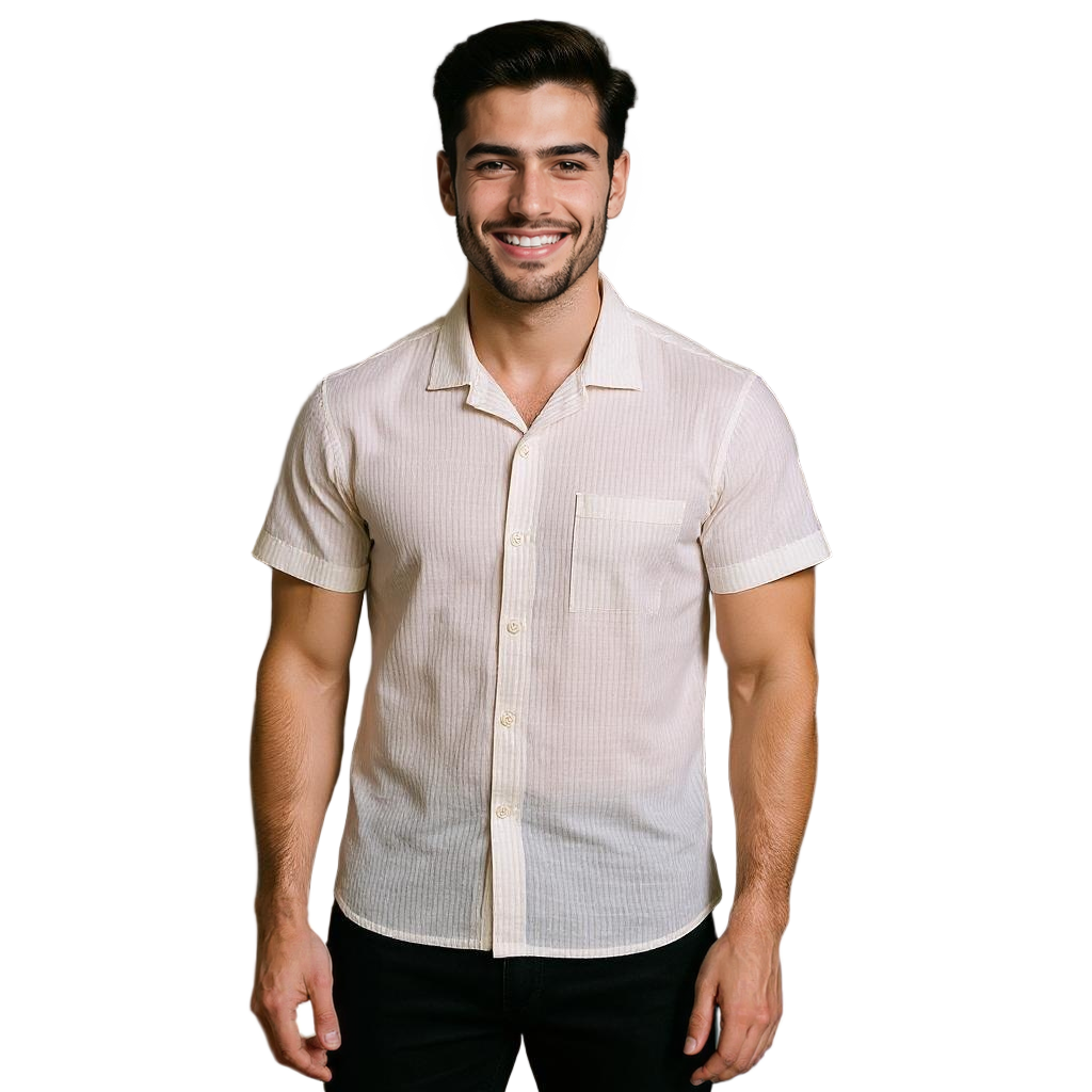 Beige Half Sleeve Shirt Linen