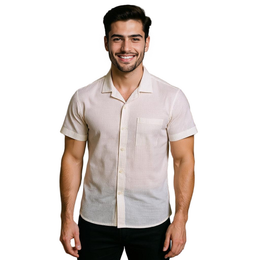 Beige Half Sleeve Shirt Linen